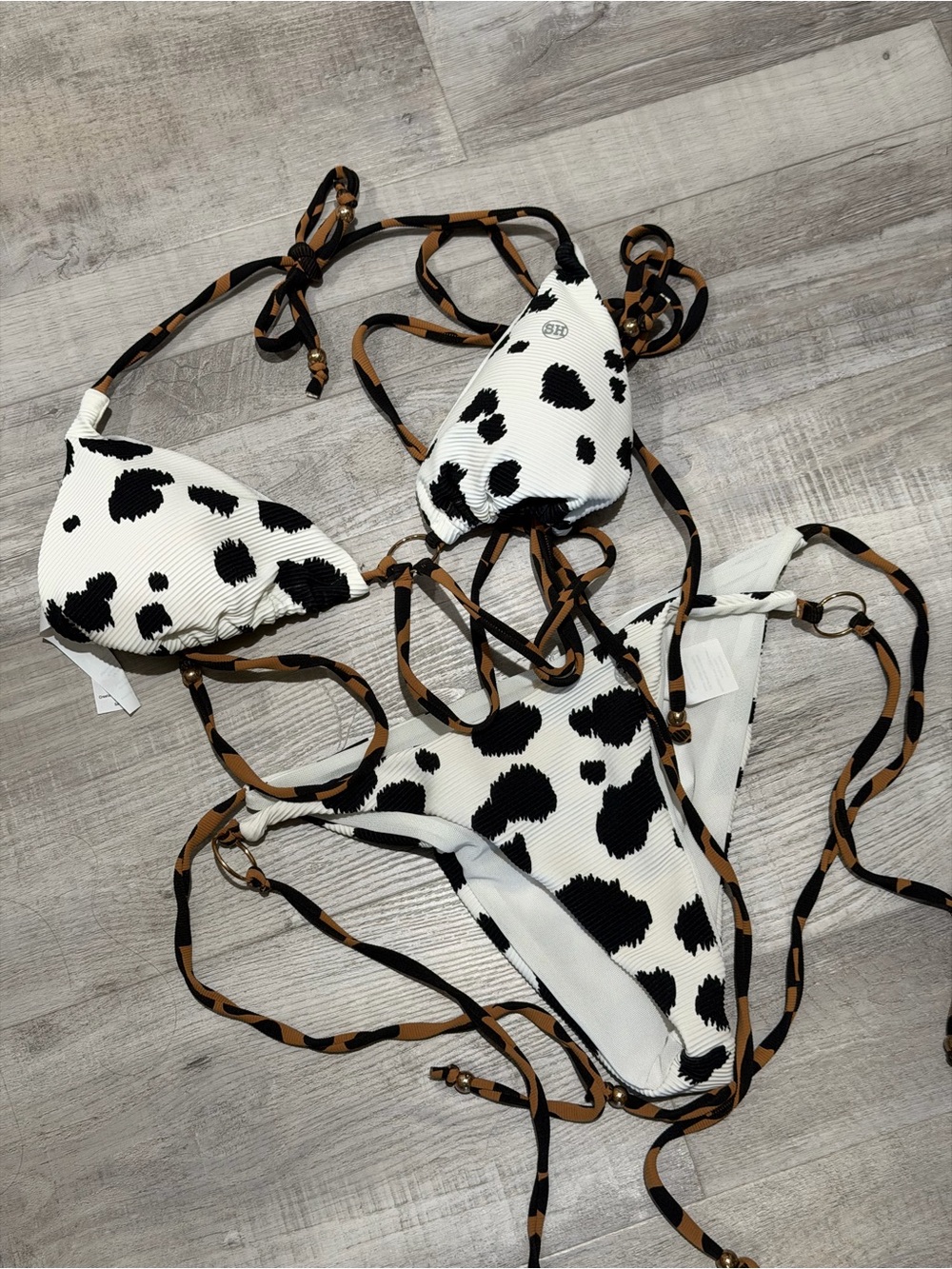 Salty Honey White & Black Cow-Print Western Bikini